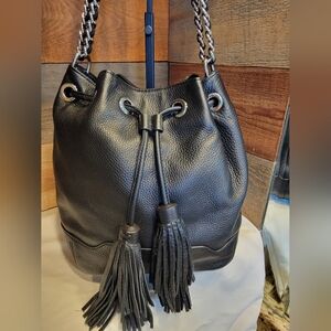 Rebecca Minkoff Black Leather Lexi Bucket Bag With Fringe Tassels